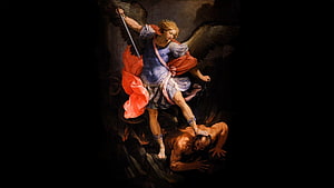 St Michael the Archangel Triumphing Over the Fallen Angel in Baroque Oil Painting HD wallpaper