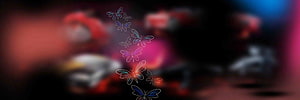 Neon Butterfly Line Art on Blurred Dark Background HD wallpaper