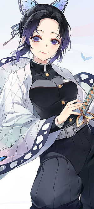 Shinobu Kocho from Demon Slayer in Butterfly Hashira Uniform with Katana HD phone wallpaper
