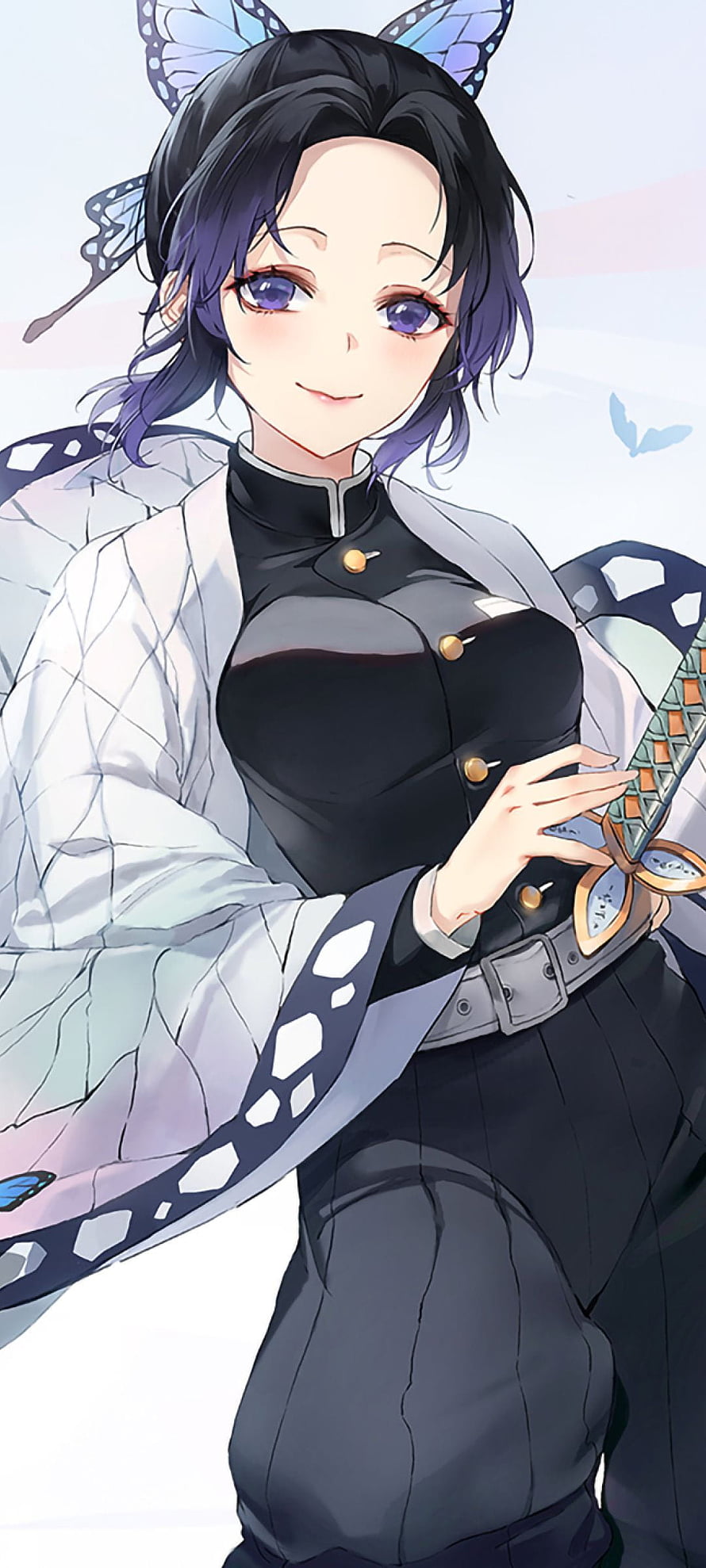 Shinobu Kocho from Demon Slayer in Butterfly Hashira Uniform with Katana HD phone wallpaper