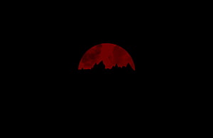 Eerie Red Moon Rising Over Dark Mountain Silhouette HD wallpaper