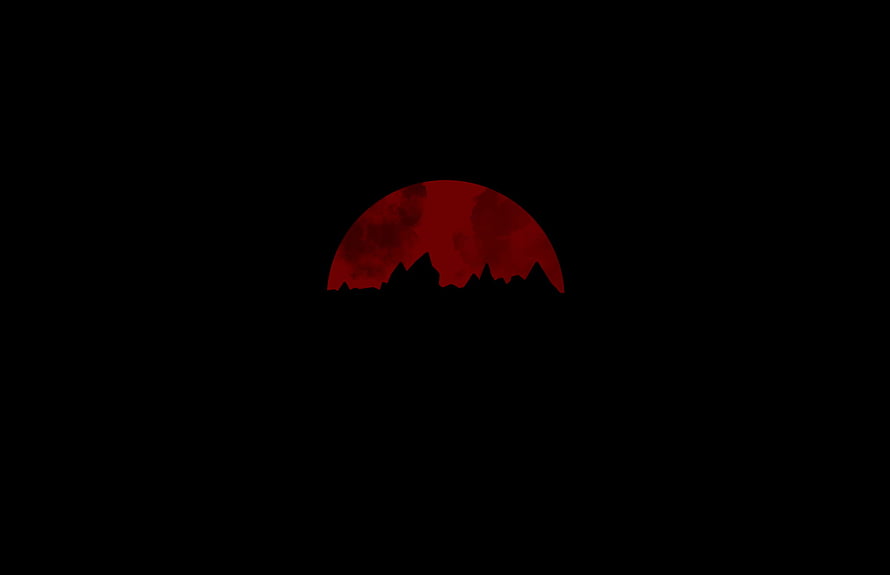 Eerie Red Moon Rising Over Dark Mountain Silhouette HD wallpaper