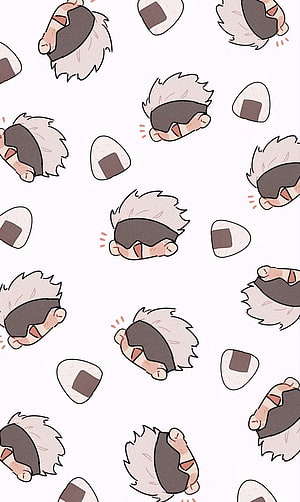 Cute Anime Character Head and Onigiri Rice Ball Pattern Wallpaper HD phone wallpaper