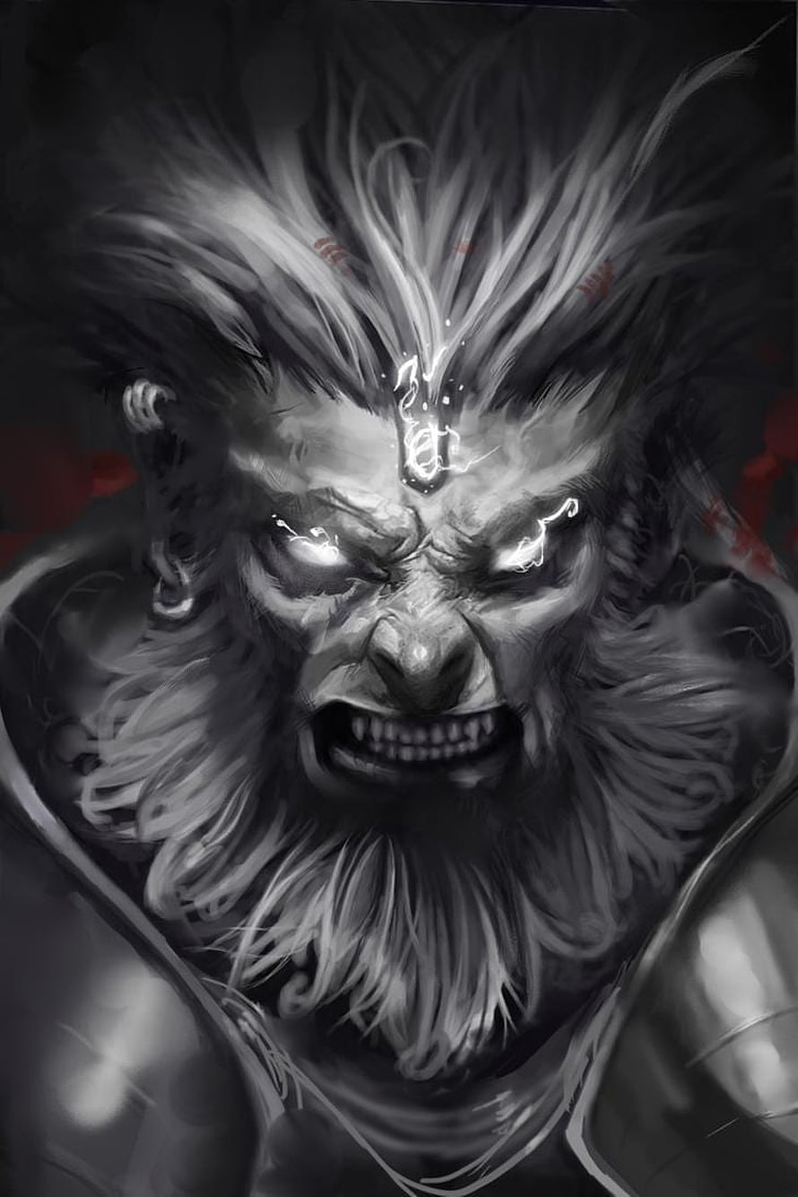 Oswald Tan Dark Fantasy Illustration of a Fierce Hanuman Demon Face, Oswald Tan, dangerous hanuman HD phone wallpaper