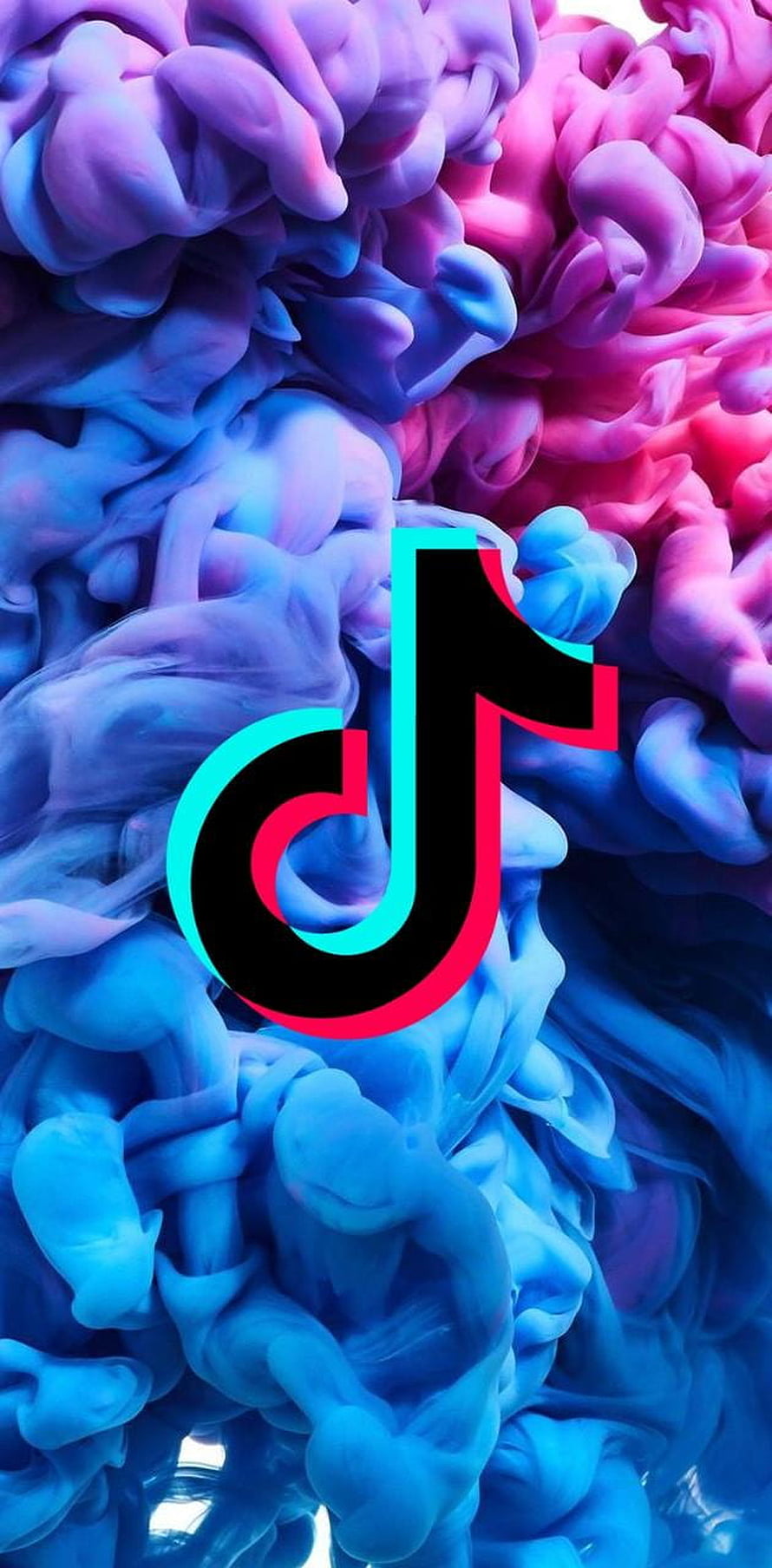 TikTok Logo Over Swirling Blue and Pink Ink Clouds Abstract Background HD phone wallpaper