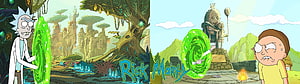 Rick and Morty Animated Wallpaper Featuring Green Portal and Sci-Fi Landscape HD wallpaper