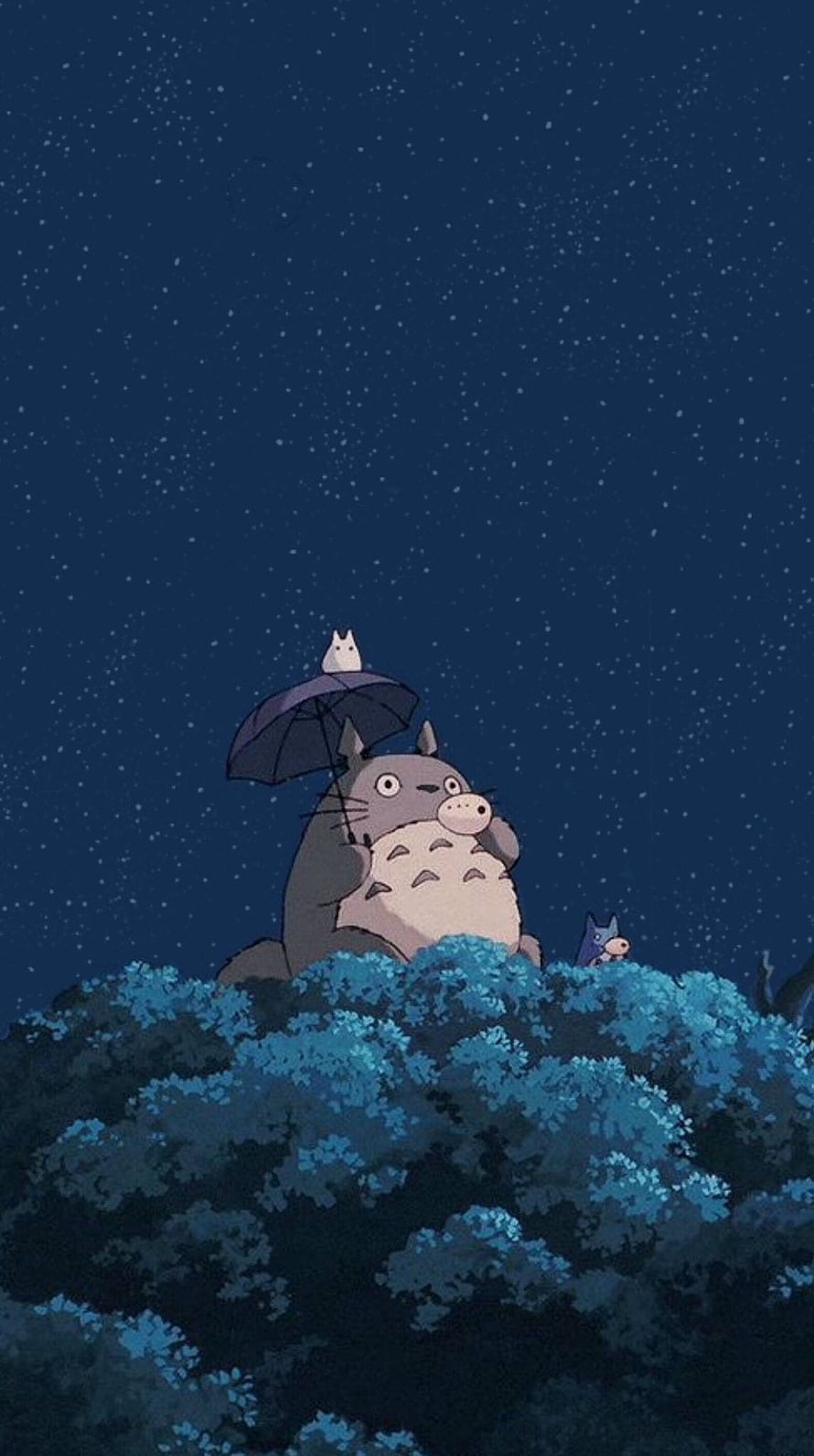 Totoro and Chibi Characters Under Starry Night Sky Wallpaper HD phone wallpaper