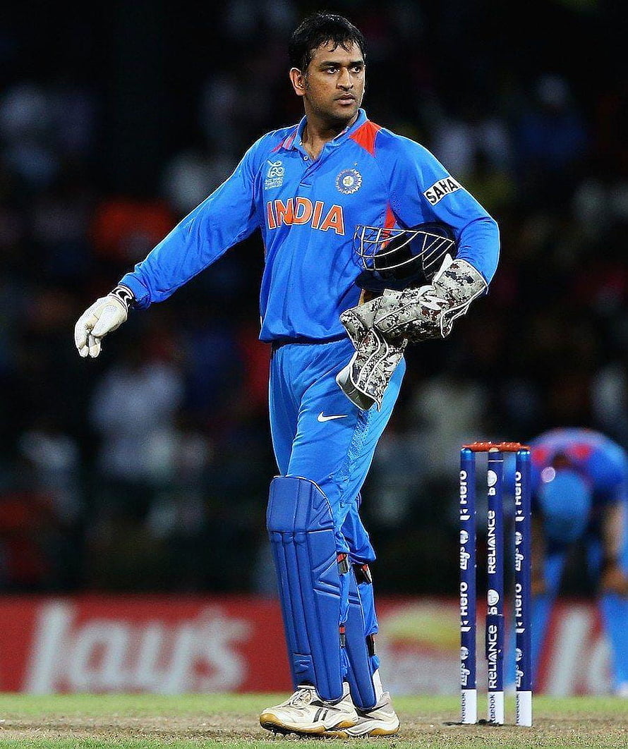 MS Dhoni in India Cricket Kit Standing at the Wicket with Helmet and Pads HD phone wallpaper