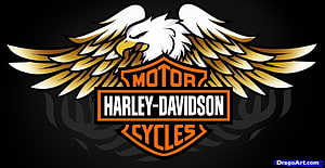 Harley-Davidson Eagle Crest Logo with Spread Wings on Black Background HD wallpaper