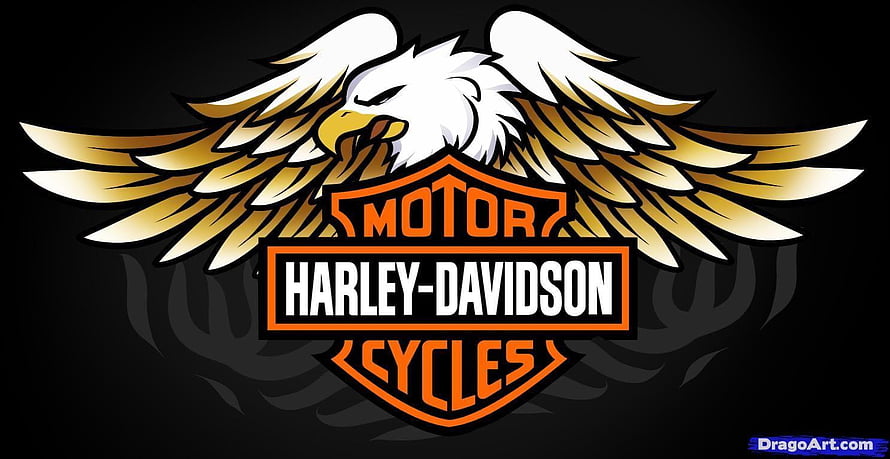 Harley-Davidson Eagle Crest Logo with Spread Wings on Black Background HD wallpaper