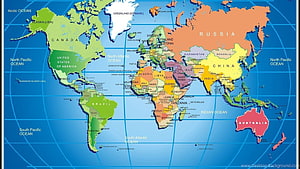 Colorful Political World Map with Country Borders and Ocean Labels HD wallpaper