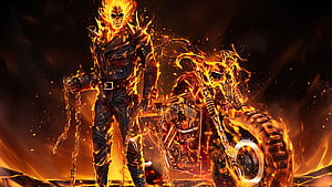 Ghost Rider Fiery Skull Motorcycle Digital Art HD wallpaper