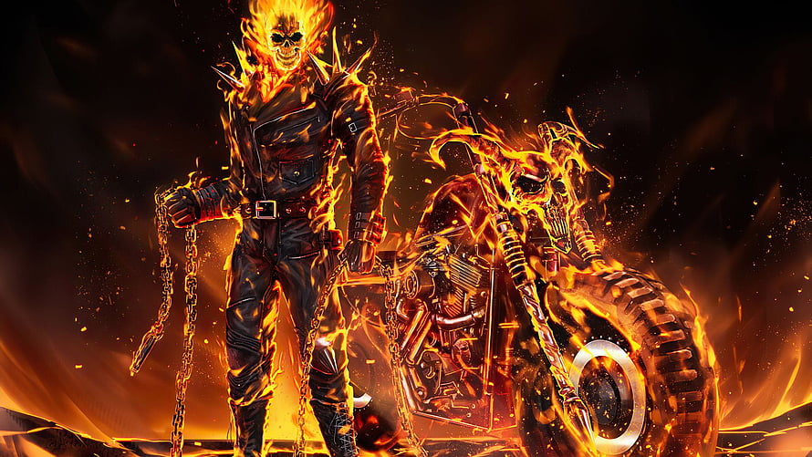Ghost Rider Fiery Skull Motorcycle Digital Art HD wallpaper