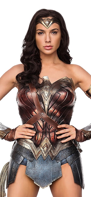 Gal Gadot as Wonder Woman in detailed bronze armor with star tiara and leather straps, Wonder Woman, Gal Gadot, white backgrounds 1242x2688 XS Max, gal gadot 2019 HD phone wallpaper