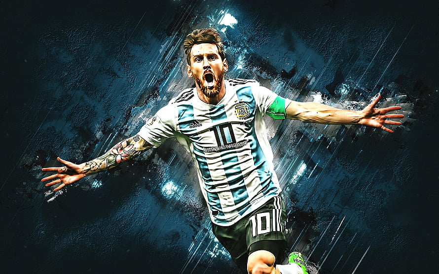 Lionel Messi Argentina National Team Grunge Style Soccer Celebration Wallpaper HD wallpaper