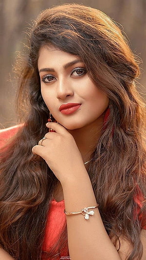 Portrait of a Beautiful Woman with Long Wavy Hair and Red Lipstick, Top 100 Hottest Desi Girls of Pakistani Indian Girls, cute indian girl HD phone wallpaper