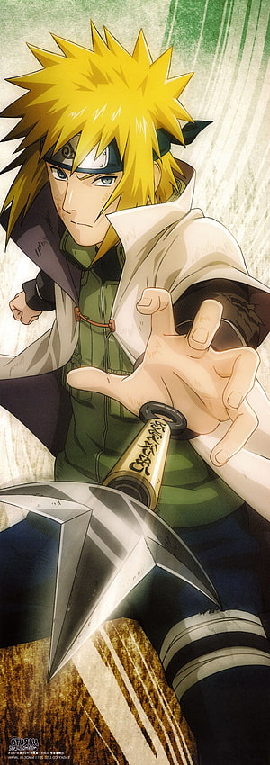 Minato Namikaze from Naruto in a Dynamic Action Pose with Kunai and Headband HD phone wallpaper