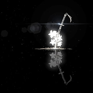 Glowing White Karambit Knife with Flowers in Dark Water Reflection HD phone wallpaper