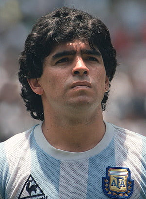 Diego Maradona in the Argentina National Team Jersey with AFA Crest and Le Coq Sportif Logo HD phone wallpaper