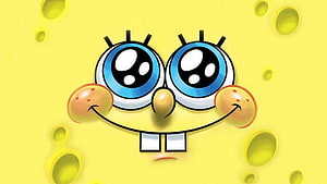 SpongeBob SquarePants Close-Up Face With Big Blue Eyes And Cheerful Smile On Yellow Background HD wallpaper