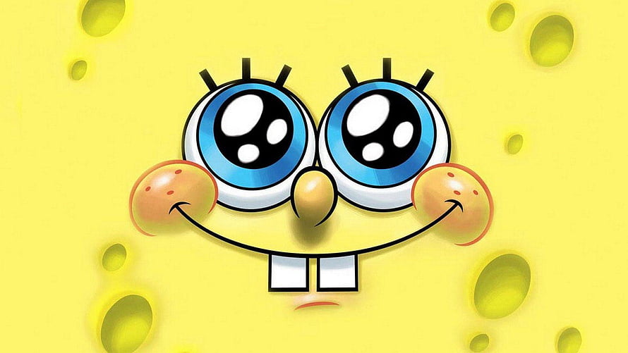 SpongeBob SquarePants Close-Up Face With Big Blue Eyes And Cheerful Smile On Yellow Background HD wallpaper