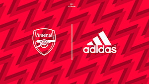 Arsenal and Adidas Partnership Logo on Red Geometric Pattern Background HD wallpaper