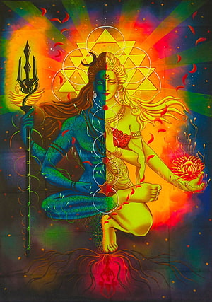 Psychedelic Shiva Meditation Artwork with Trishula and Cosmic Energy HD phone wallpaper