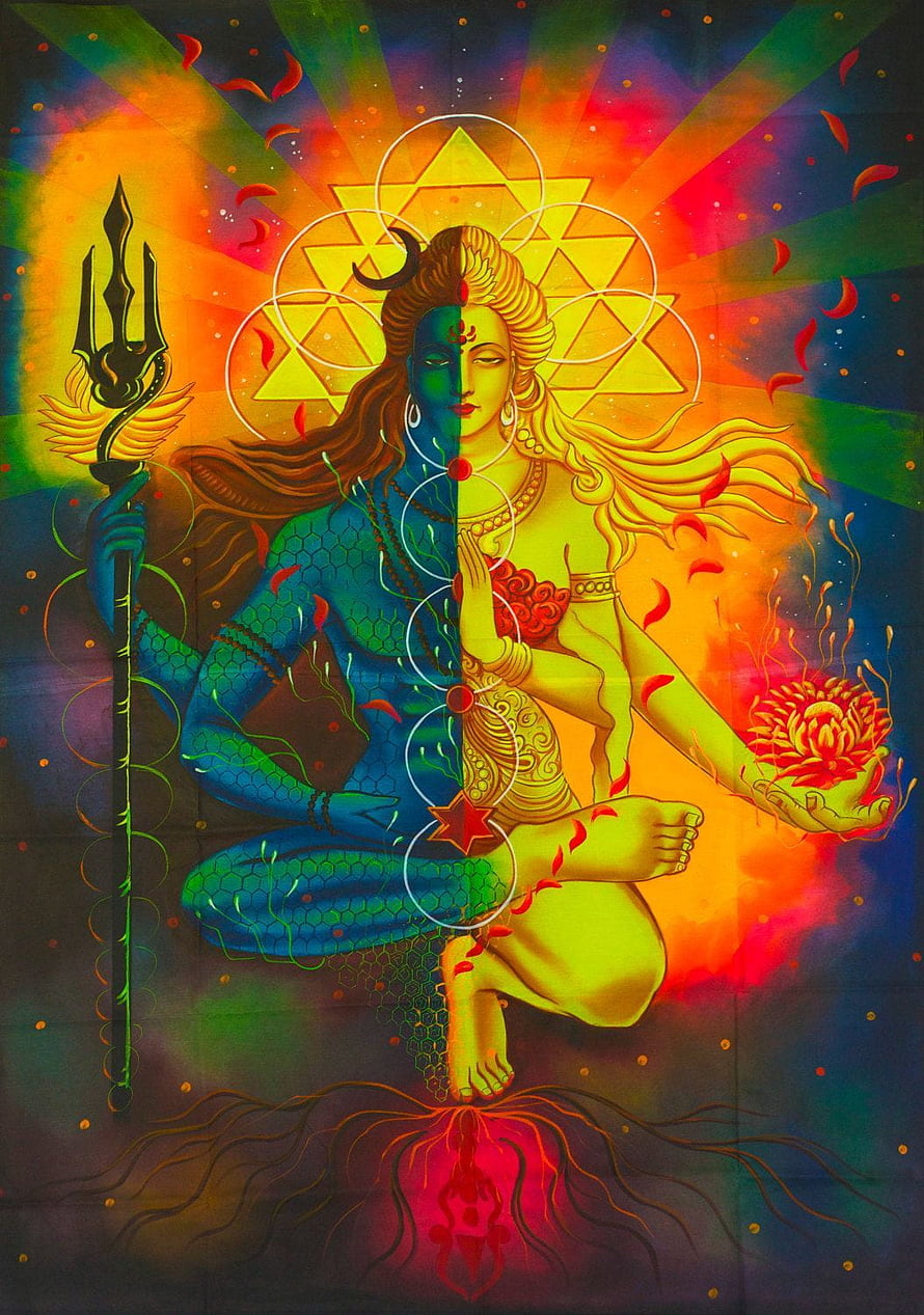 Psychedelic Shiva Meditation Artwork with Trishula and Cosmic Energy HD phone wallpaper