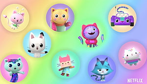 Gabby's Dollhouse Character Lineup on Pastel Gradient Background HD wallpaper
