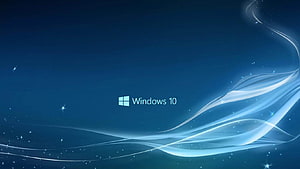 Windows 10 Default Blue Background with Flowing Light Ribbons and Sparkles HD wallpaper