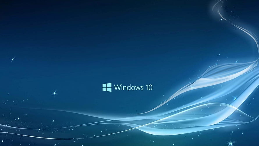 Windows 10 Default Blue Background with Flowing Light Ribbons and Sparkles HD wallpaper