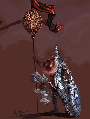 Bhishma Concept Art: Armored Warrior with Ornate Banner and Shield HD phone wallpaper