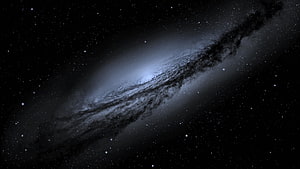 Spiral Galaxy Edge-On View with Dust Lanes and Star Field in Deep Space HD wallpaper