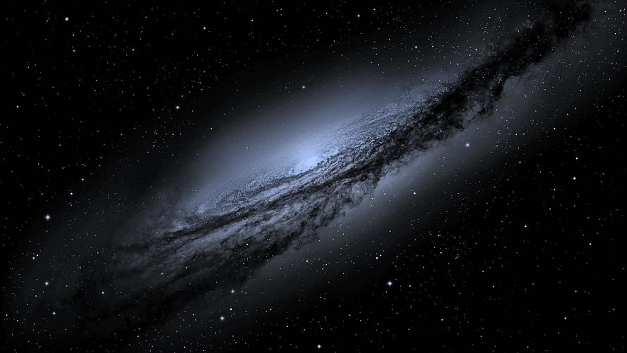 Spiral Galaxy Edge-On View with Dust Lanes and Star Field in Deep Space HD wallpaper