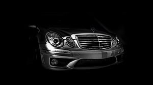 Mercedes-Benz W211 E55 AMG Front Fascia in Dramatic Black and White Lighting HD wallpaper