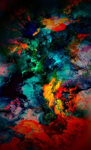 Vibrant Abstract Fluid Art with Swirling Neon Colors and Dark Background HD phone wallpaper