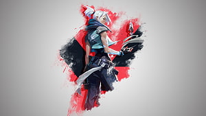 Valorant Jett Character Artwork with Red and Black Brushstroke Background HD wallpaper