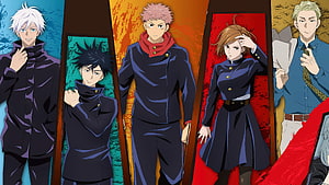 Jujutsu Kaisen Anime Characters Gojo Satoru Yuji Itadori Megumi Fushiguro Nobara Kugisaki HD wallpaper