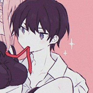 Anime Boy With Red Ribbon In Mouth And Girl In Pink Background HD phone wallpaper
