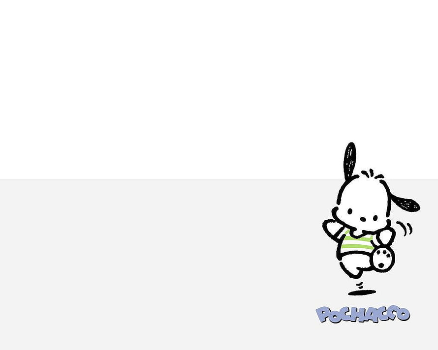 Pochacco Kicking a Ball in a Minimalist White and Gray Illustration HD wallpaper