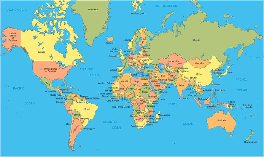 Colorful Political World Map Showing Countries And Oceans HD wallpaper
