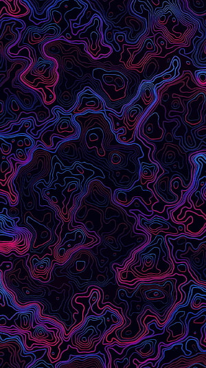 Neon Topographic Lines Abstract Wallpaper With Glowing Pink And Blue Contours On Dark Background HD phone wallpaper