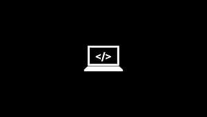 Minimalist White Laptop Icon With Code Symbols On Black Background HD wallpaper