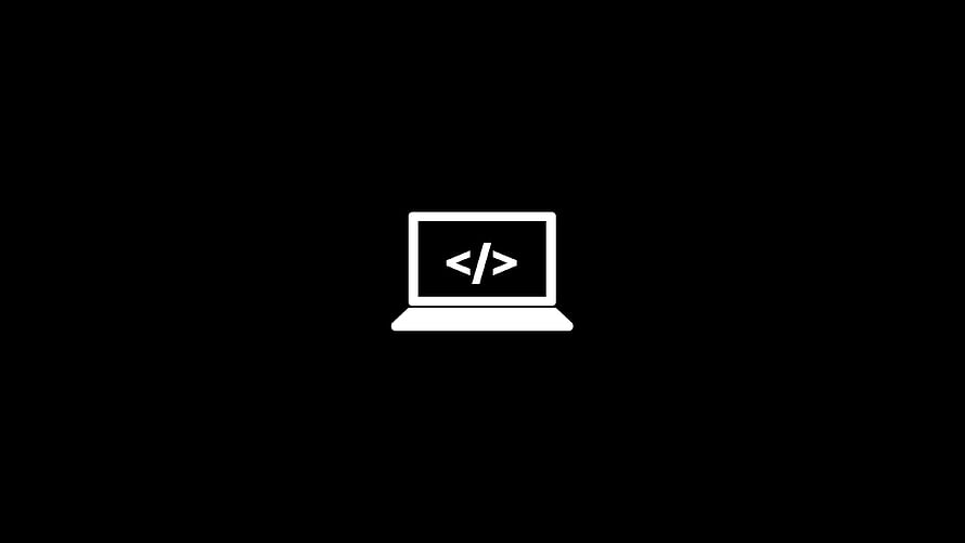 Minimalist White Laptop Icon With Code Symbols On Black Background HD wallpaper