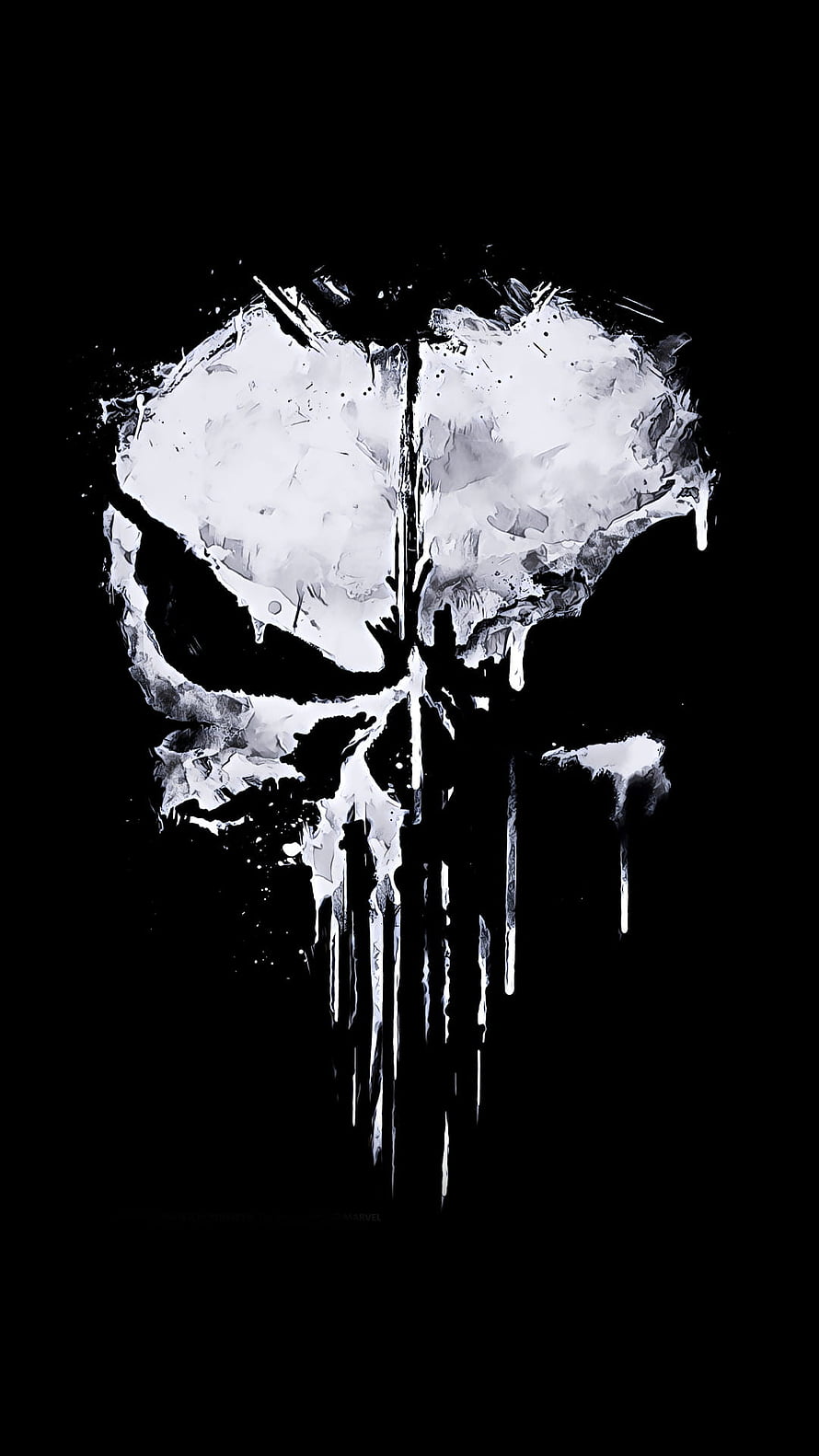 The Punisher Skull Logo in Grungy White Paint Drips on Black Background HD phone wallpaper