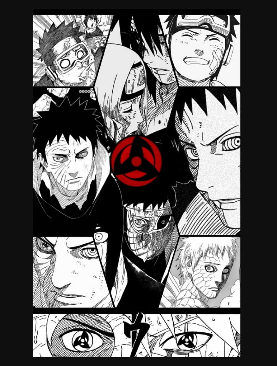 Obito Uchiha and Uchiha Clan Members in Black and White Manga Panel Collage HD phone wallpaper