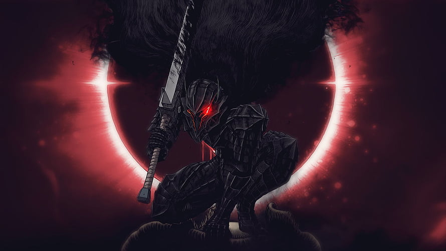 Dark Fantasy Knight With Glowing Red Eyes And Massive Sword HD wallpaper