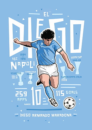 Diego Maradona Napoli Tribute Poster with Career Stats and Trophy Illustrations HD phone wallpaper