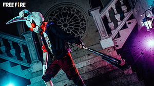 Free Fire Slaughter Party Cosplay Character with Plague Doctor Mask and Shotgun HD wallpaper