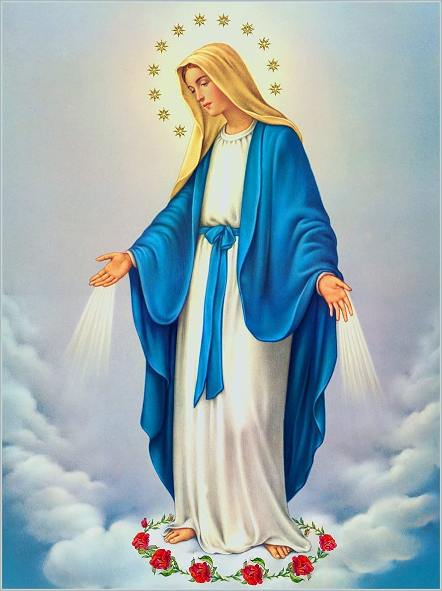 Our Lady of Fatima Religious Art Wallpaper, Virgin Mary with Blue Mantle and Golden Stars, Immaculate Conception POSTER A2 Virgin Mary print Our Lady Blessed Mother Holy Mary painting Catholic posters prints : Handmade Products, blessed virgin mary HD phone wallpaper